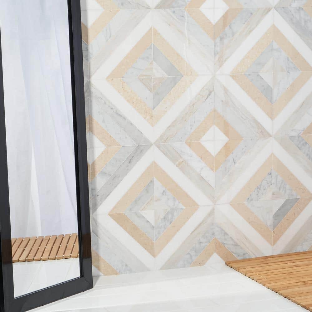 Beige and Gray 8x8 Polished Marble Mosaic Tile