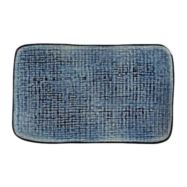 PORTO BRASIL 10.63 in. Denim Dark Blue Stoneware Rectangular Platter Medium Juta (Set of 4)