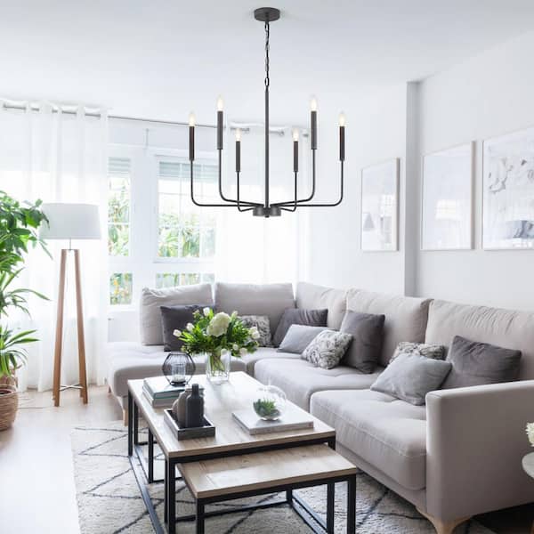 6-Light Vintage Black Classic Farmhouse Candle Style Chandelier for Living Room with No Bulbs Included