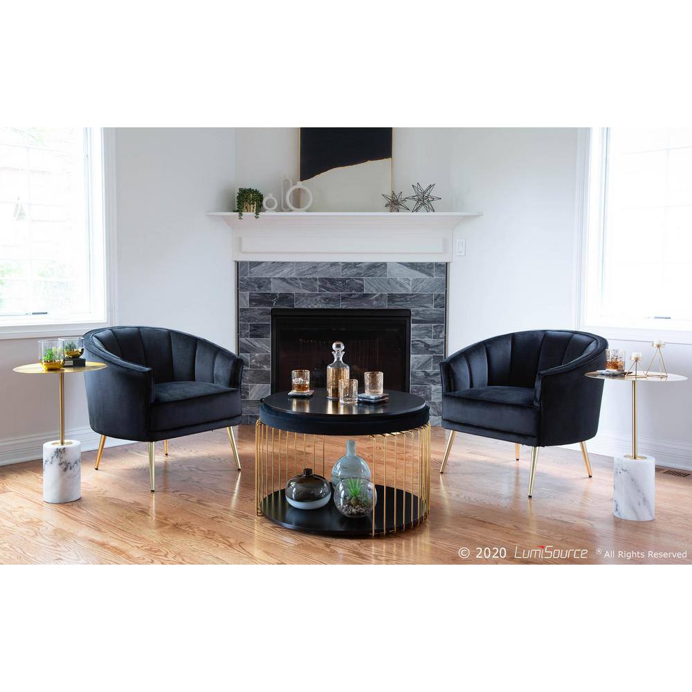 Chic Black Velvet Barrel Accent Chair with Gold Metal Legs