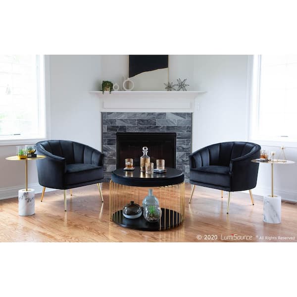 Tania Accent Chair in Black Velvet and Gold Metal