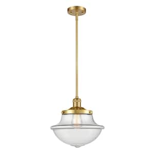 Oxford 60-Watt 1 Light Satin Gold Shaded Mini Pendant Light with Clear Glass Shade