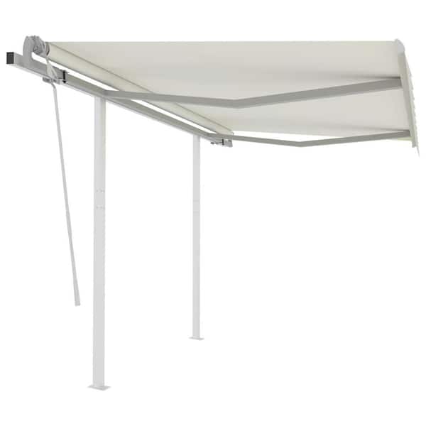 Unbranded 118.1 in. Manual Retractable Awning with Posts (96 in. Projection) in Cream