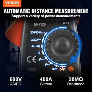 400 Amp Digital Clamp Meter DC/AC Multimeter True RMS Auto Ranging 2000 Max Reading NCV Measurement LED Backlight