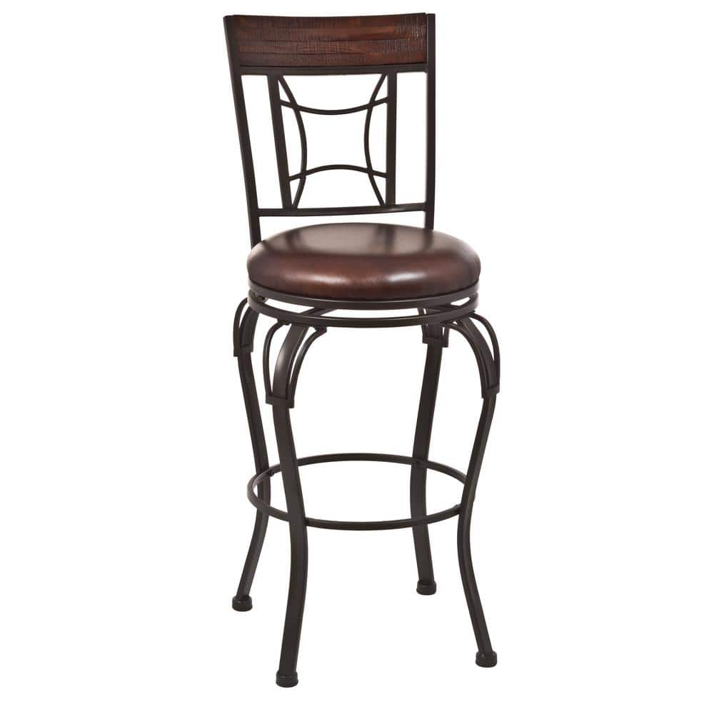 Traditional Dark Chestnut Swivel Bar Stool with Antique Brown Leather
