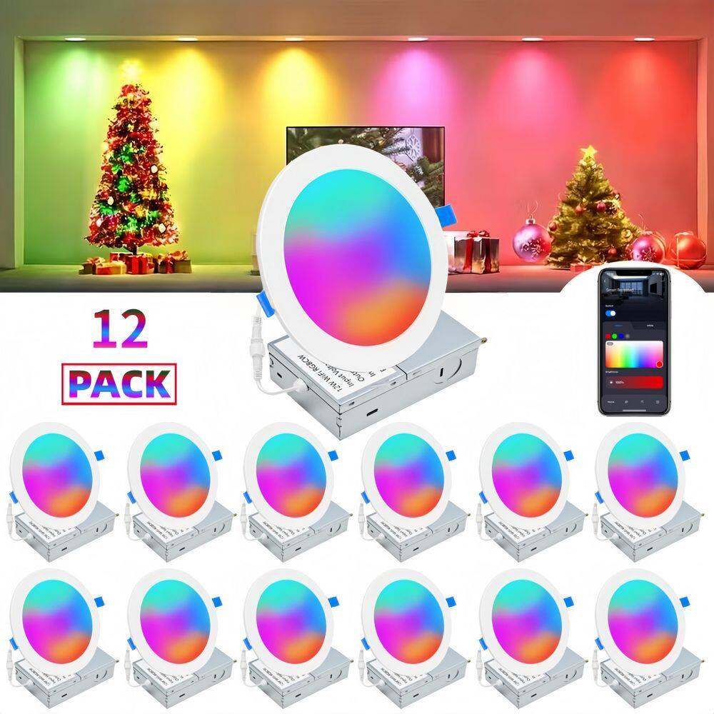 6 in. 1320 Lumens 12W LED Downlight Smart RGBCW Recessed Ceiling Lights Dimmable with Junction Box, ETL Listed (12-Pack) price history on PriceWatchPro