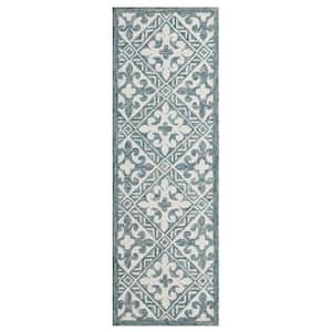 Bella Indigo Blue 2 ft. 3 in. x 6 ft. 9 in. Eclectic Hand-Tufted Floral 100% Wool Runner Area Rug
