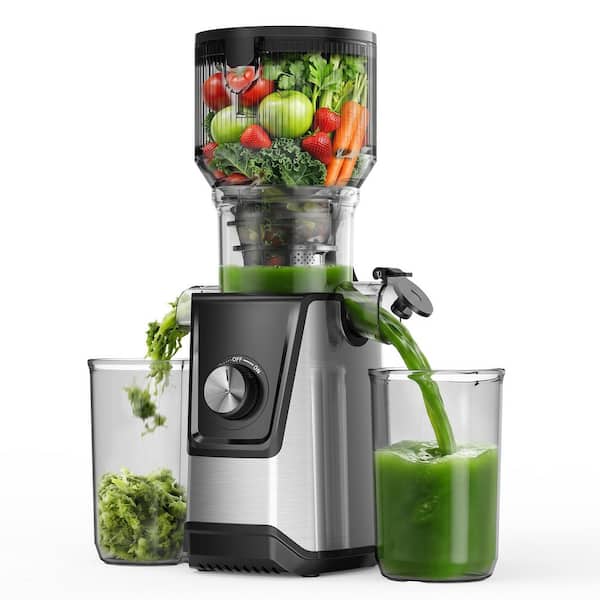 120V Slow Masticating Juicer with 5. 12in Extra-Wide Chute for Whole Fruits and Vegetables, Easy to Clean in Silver