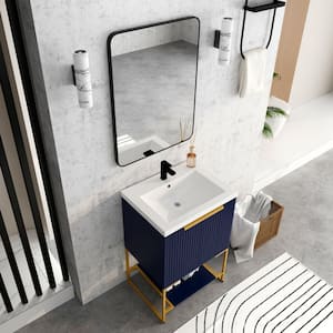 24 in. W x 18 in. D x 35 in. H Freestanding Bathroom Vanity in Blue with Glossy White Resin Basin Top