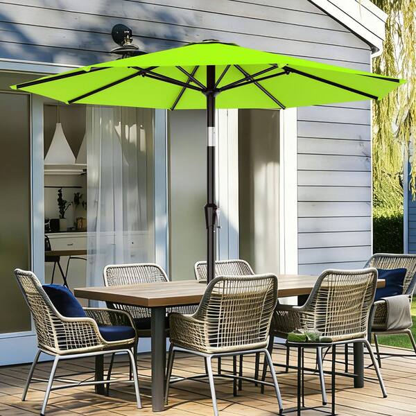 9 ft green patio umbrella Hcman 9 ft. Alloy Steel Patio Umbrella in Green with Push Button Tilt, Crank and 8 Sturdy Ribs for Garden, Backyard, Pool