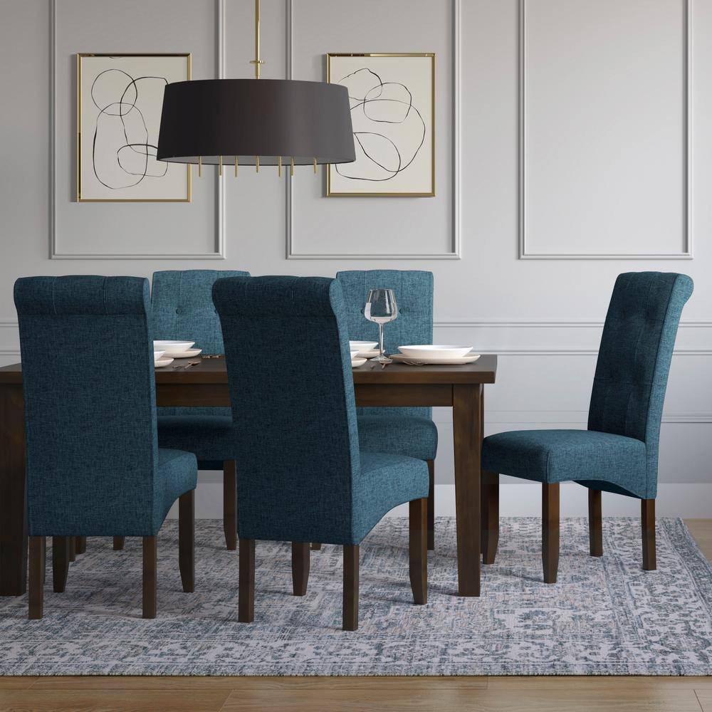 High-Back Denim Blue Linen Parsons Side Chair