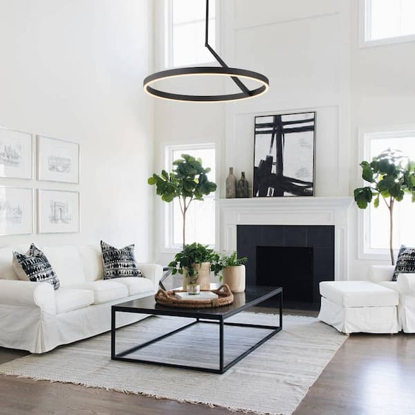 30-Watt 1 light Sandy Black Modern Circular Integrated LED Pendant Light with Open Metal Ring Shade