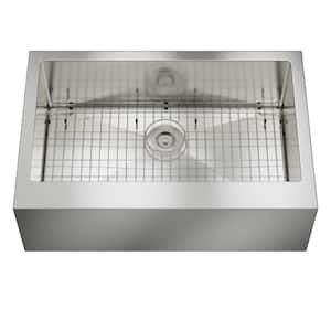 All-in-One Farmhouse Apron-Front Stainless Steel 33 in. Single Bowl Kitchen Sink with Faucet