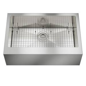 All-in-one Farmhouse Apron-Front Stainless Steel 33 in. Single Bowl Kitchen Sink with Pull Down Kitchen Faucet