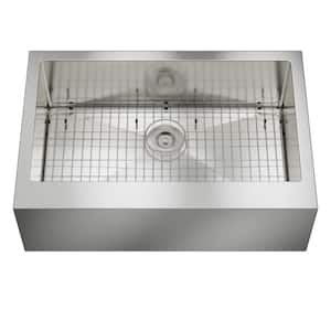 Farmhouse Apron-Front Stainless Steel 33 in. Single Bowl Kitchen Sink with Kitchen Faucet