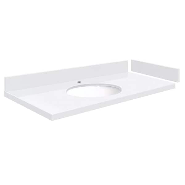 Transolid Silestone 37 in. W x 22.25 in. D Quartz White Round Single Sink Vanity Top in Miami White