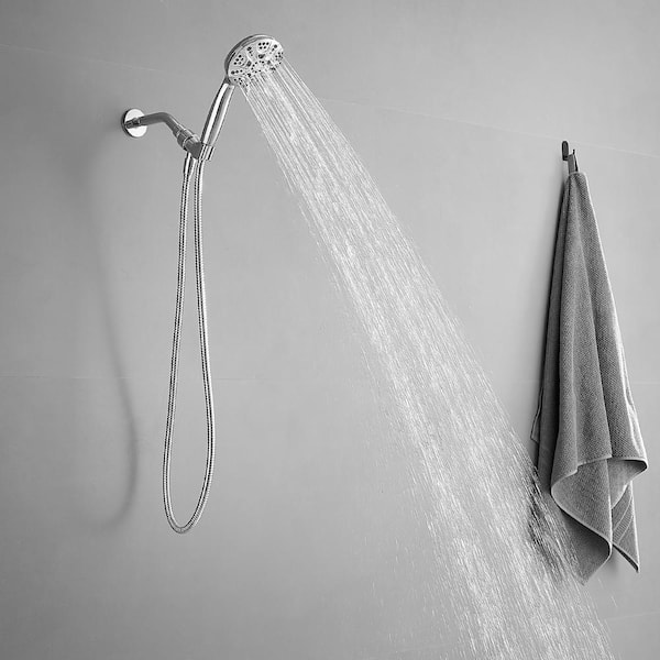6-Spray Wall Mount Handheld Shower Head 1.8GPM in Polished Chrome,Extra Long Stainless Steel Hose and Adjustable Bracket