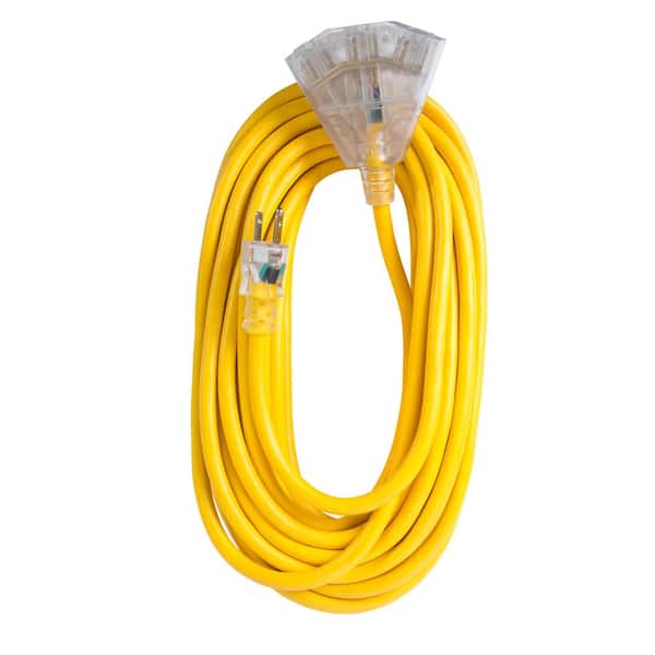 Bergen Industries OC1001233T Extension Cord 100ft SJTW Yellow 12/3 Lighted End Triple Tap