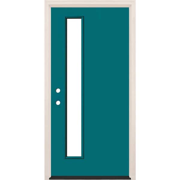 Builders Choice 36 in. x 80 in. Right-Hand/Inswing 1 Lite Clear Glass Reef Painted Fiberglass Prehung Front Door with 4-9/16 in. Frame