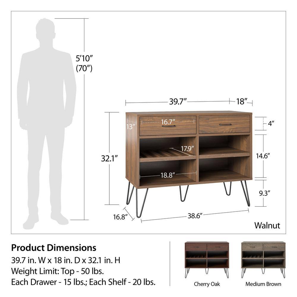 Medium Brown Engineered Wood Beverage Cabinet with Metal Legs