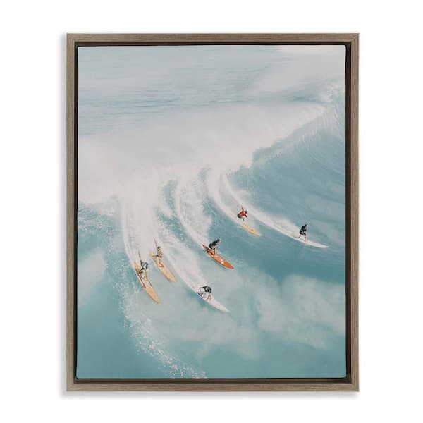 Surfing Race Seascape by LSR Design Studio Brown Floater Frame People Graphic Art Print 31 in. x 25 in.