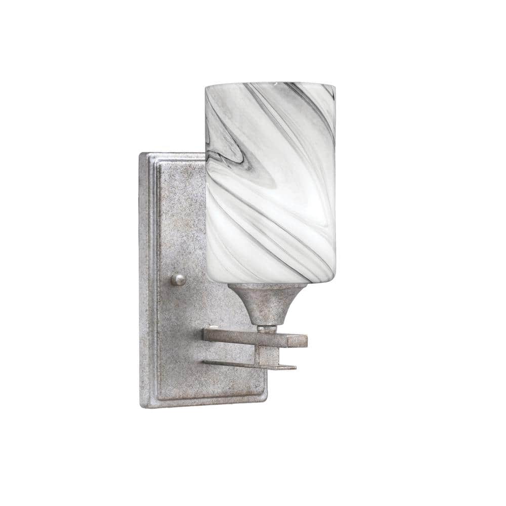 Ontario 1-Light Aged Silver 4 in. Wall Sconce with Onyx Swirl Glass Shade