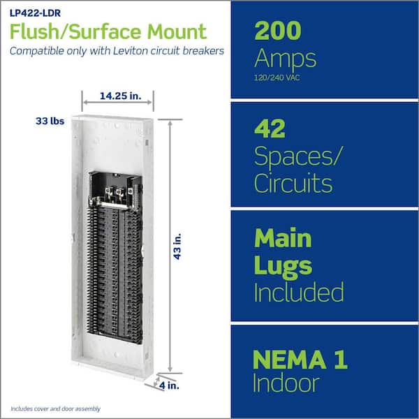 200 Amp 42-Space, 42-Circuit Indoor Load Center with Main Lugs, Door Included LP422-LDR