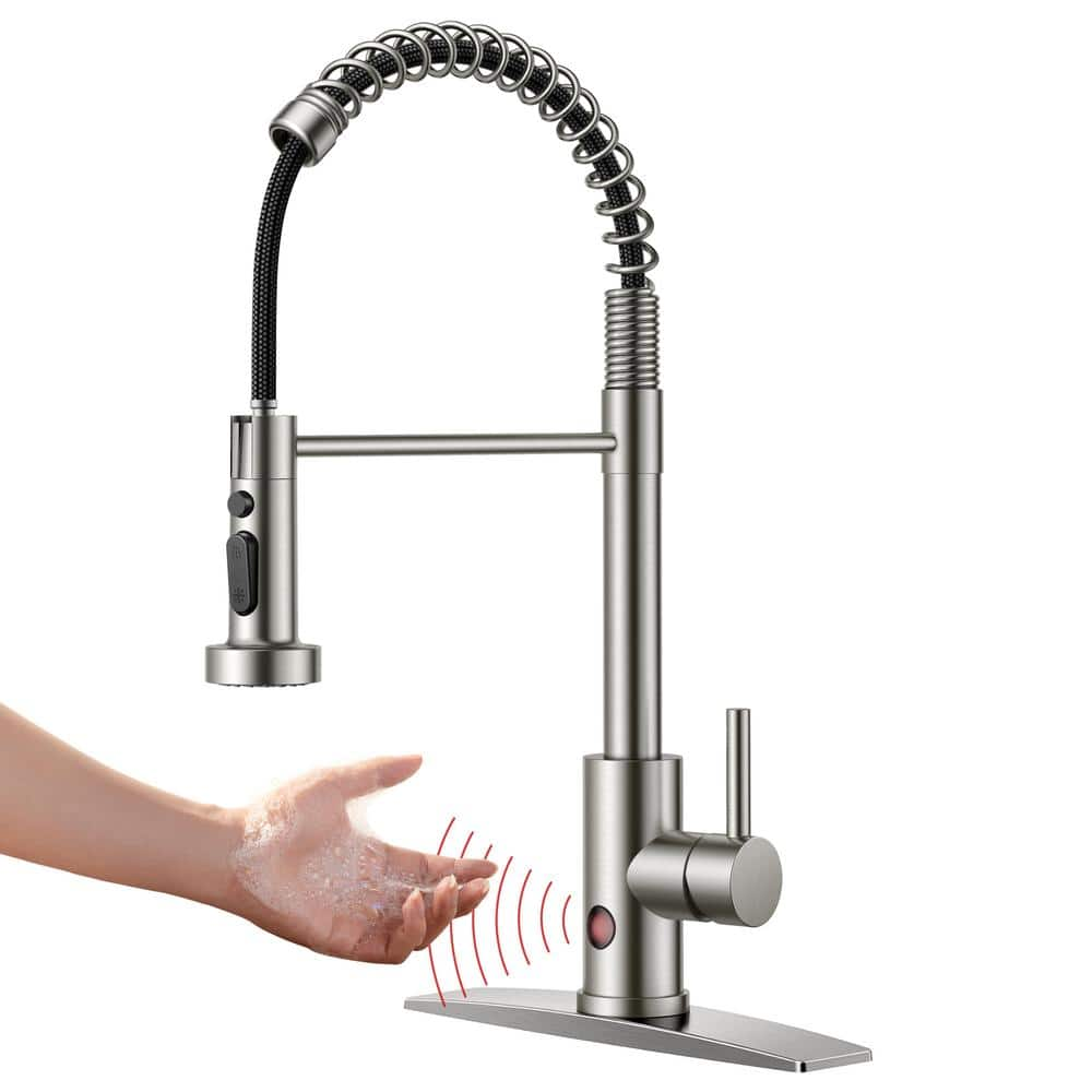 Touchless Single Handle Pull-Down Sprayer Kitchen Faucet with Advanced Spray, Pull Out Spray Wand in Brushed Nickel -  FORIOUS, 4BN-GYHH