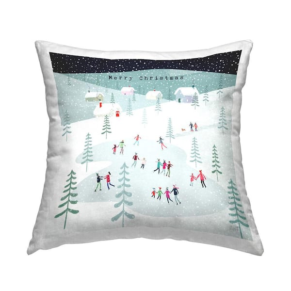Stupell Industries Merry Christmas Ice Skating Fun Multi-Color Print Polyester 18in. X 18in. Throw Pillow