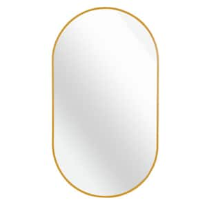 20 in. W x 33 in. H Oval Framed Hook Wall Bathroom Vanity Mirror in Gold