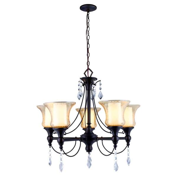 World Imports Ethelyn Collection 5-Light Oil-Rubbed Bronze Chandelier with Elegant Old World Glass Shades