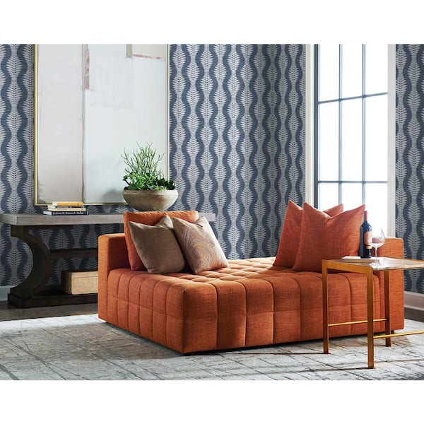60.75 sq. ft. Coastal Haven Midnight Sky Carina Leaf Ogee Embossed Vinyl Unpasted Wallpaper Roll