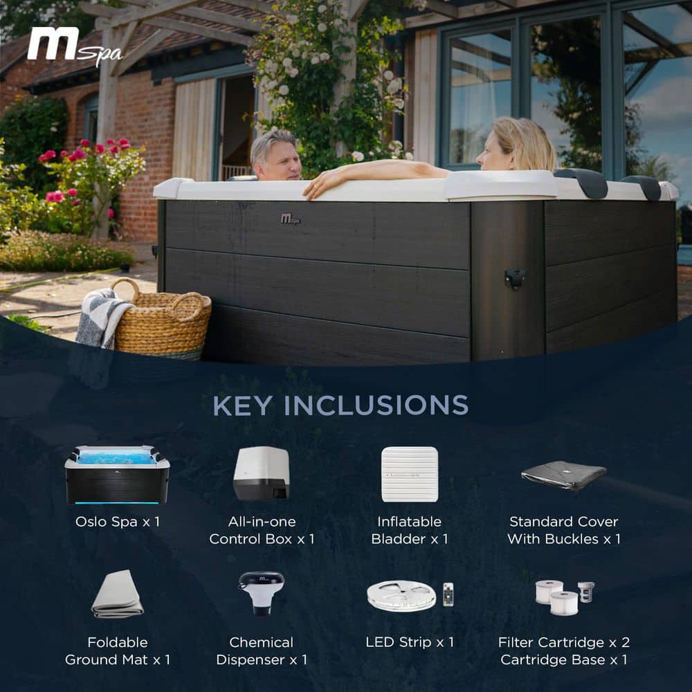 Oslo 6-Person Square Black and White Hydro Massage Hot Tub