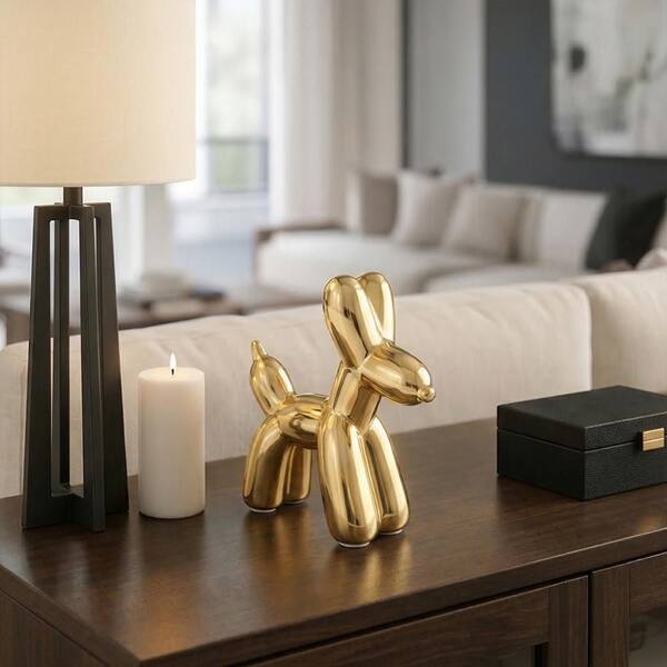 Liv & Skye Gold 7 in. x 7 in. Ceramic Modern Balloon Dog Figurine