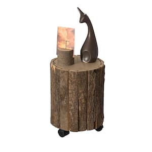 Accent Decorative Natural Wooden 14'' Stump Stool With Wheels for Indoor and Outdoor