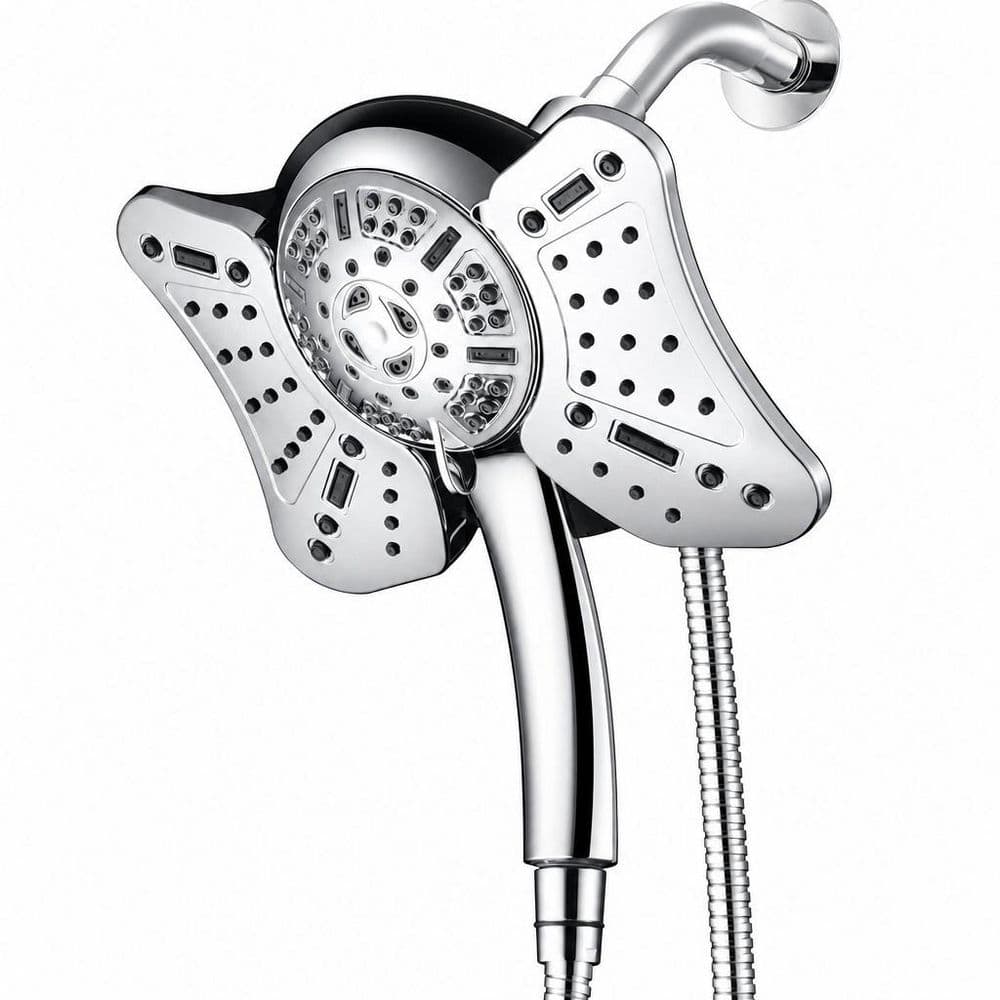 Numhew High Pressure 1-Piece Shower Head Combo with Handheld and Rainfall in Chrome