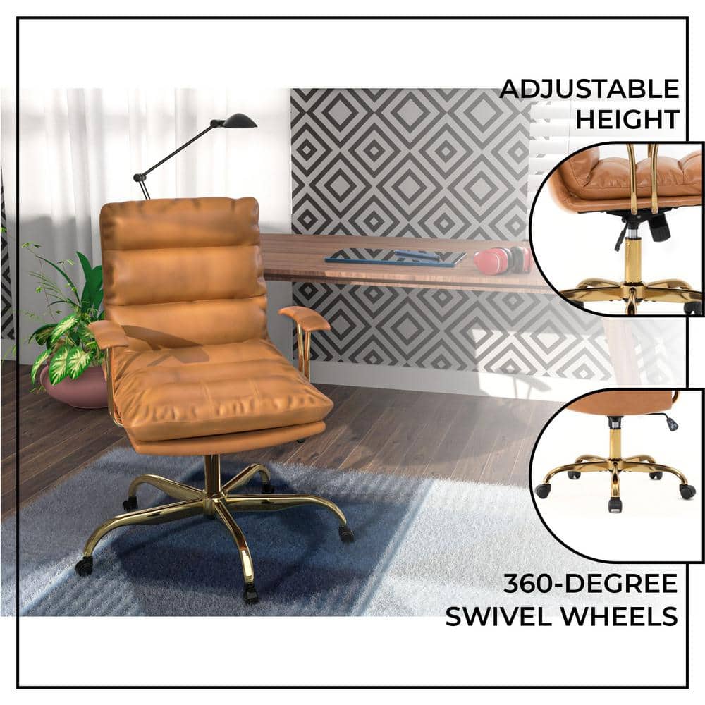 Saddle Brown Leather Swivel Executive Office Chair with Metal Base