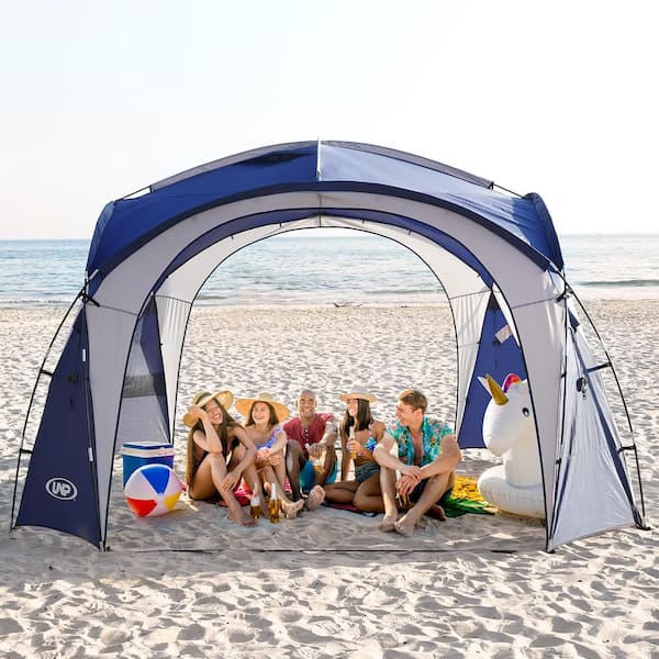 Zeus & Ruta 9-12 -Person 12 ft. x 12 ft. Blue Pop-Up Canopy UPF50+ Easy Beach Tent with Side Wall, Waterproof for Camping Trips