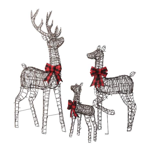 48 in. Rattan Lighted Reindeer Family Christmas Outdoor Indoor Decorations