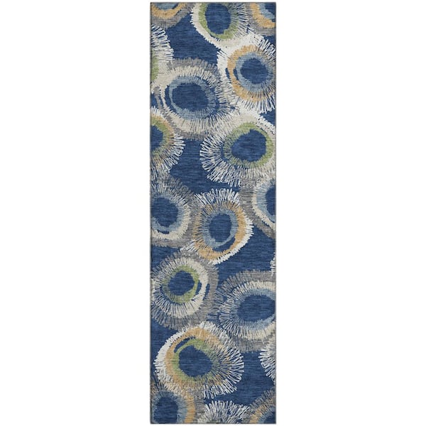 Mayfield Premium Machine Washable Abstract AMF2278 Navy 2 ft. x 7 ft. Runner Rug