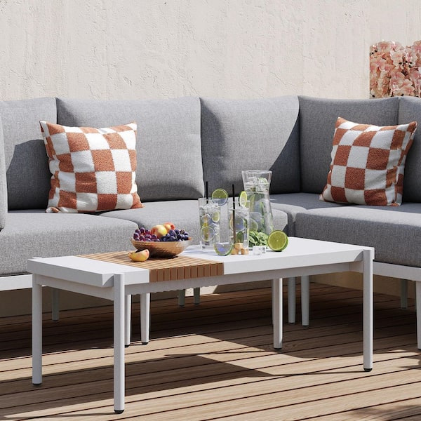 White Rectangle Metal Outdoor Patio All-Weather Coffee Table