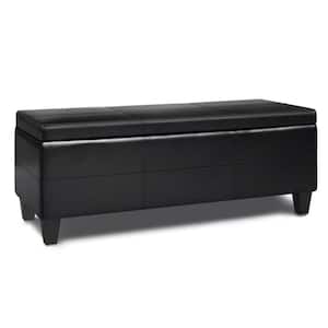 Afton 48 in. Wide Contemporary Rectangle Storage Ottoman Bench in Midnight Black Vegan Faux Leather
