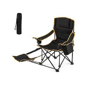 Black Metal Folding Camping Chair with Footrest Camping Lounge Chair with Carry Bag