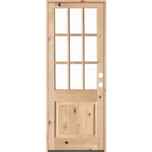 42 in. x 96 in. Craftsman 9-Lite with Clear Beveled Glass Left-Hand Inswing Unfinished Knotty Alder Prehung Front Door