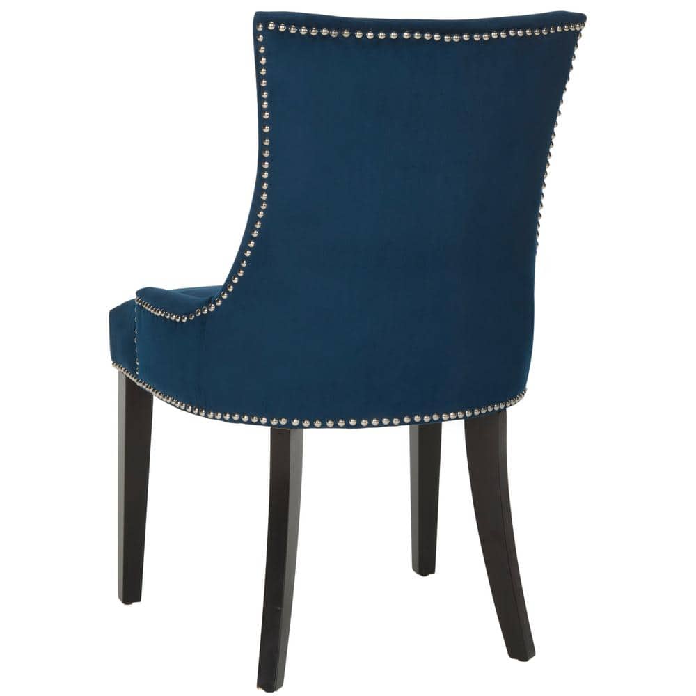 Elegant Sloped Arm Velvet Side Chair in Dark Navy - Set of 2