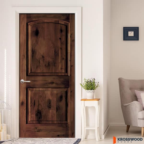 DIY 24 in. x 80 in. Alder Right-Hand Arch Top Red Mahogany Stain Wood Single Interior Door Kit w/ Quick Assemble Jamb