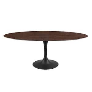 Lippa 78 in. Cherry Walnut Oval Wood Top Powder Coated Metal Base with Wood Frame (Seats 4)