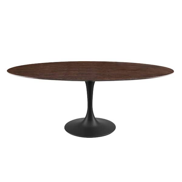 MODWAY Lippa 78 in. Cherry Walnut Oval Wood Top Powder Coated Metal Base with Wood Frame (Seats 4)
