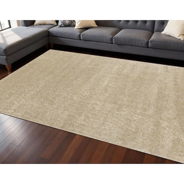 Beige 8 ft. x 11 ft. Woven Solid Color Rectangle Indoor Area Rug