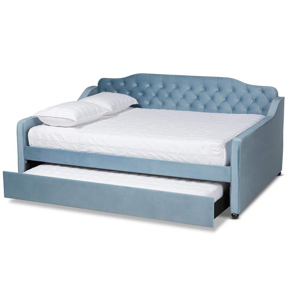 Freda Light Blue Full Daybed with Trundle -  Baxton Studio, 164-10408-HD